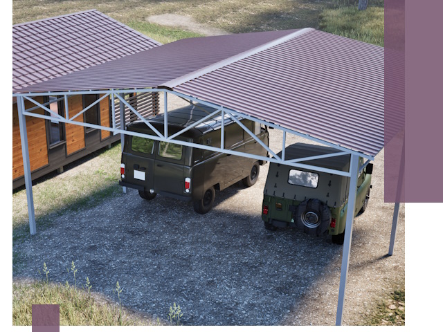 Двускатные навесы под ключ в Соли-Илецке — изготовление и монтаж